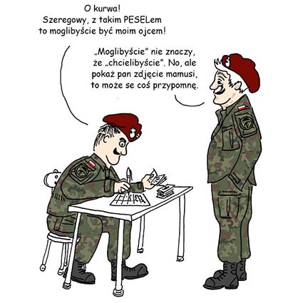 Ćwiczenia rezerwy 2020: 6 Brygada Powietrznodesantowa 6 batalion logistyczny. Różnice wieku między rezerwistami. Rysunek: Maciej Dziadyk