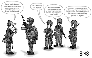 Ćwiczenia rezerwy 2022: 6 Brygada Powietrznodesantowa 6 batalion logistyczny. 18.45 - tłumaczenie dla zmecha. Rysunek: Maciej Dziadyk